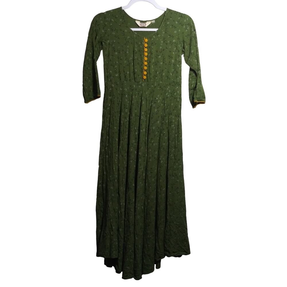 Tissu Women's Rayon Green & Black Floral Printed Kurta 3/4 Sleeves Size Small